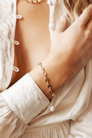 Angels Whisper Puff Mariner Chain Gold Plated Bracelet