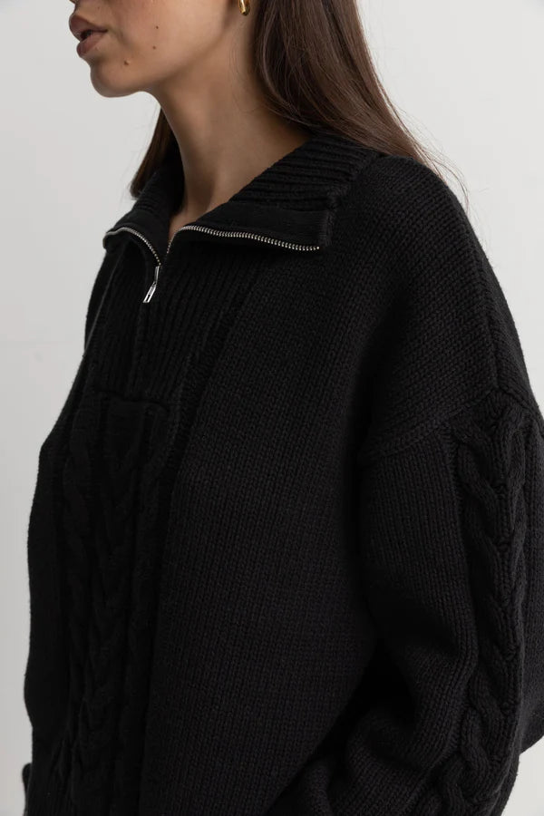 Rhythm Cabelled Vintage Zip Knit Black