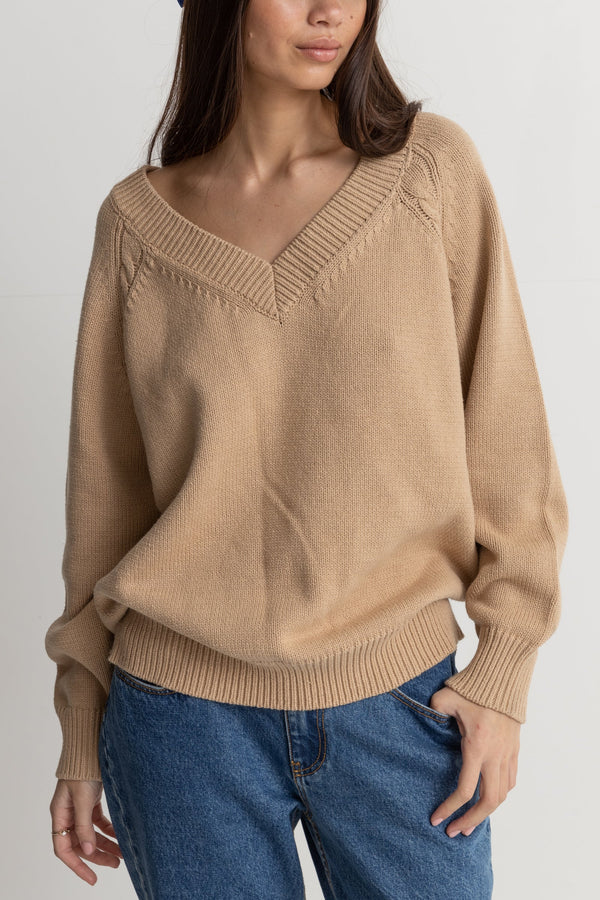 Rhythm Moonstone Oversized V Neck Latte