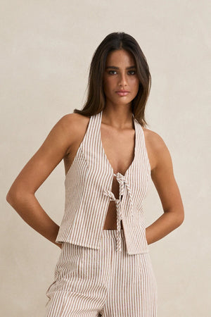 Rhythm Louise Tie Front Halter Top Tan