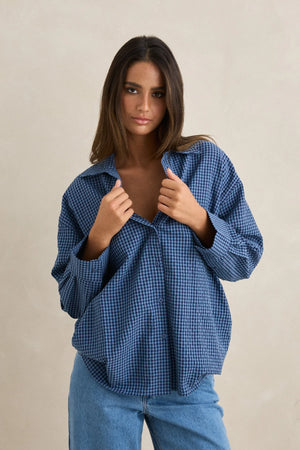 Rhythm Serene Oversized Long Sleeve Shirt Indigo