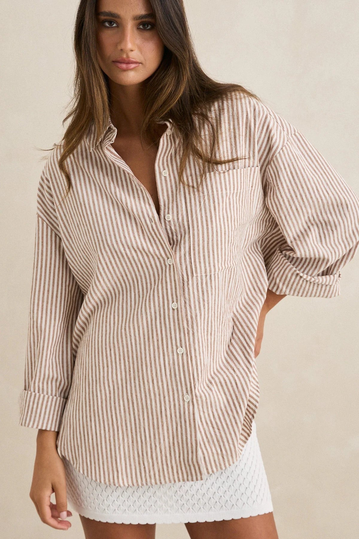 Rhythm Valley Stripe Oversized Shirt Tan