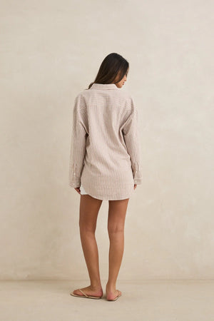 Rhythm Valley Stripe Oversized Shirt Tan