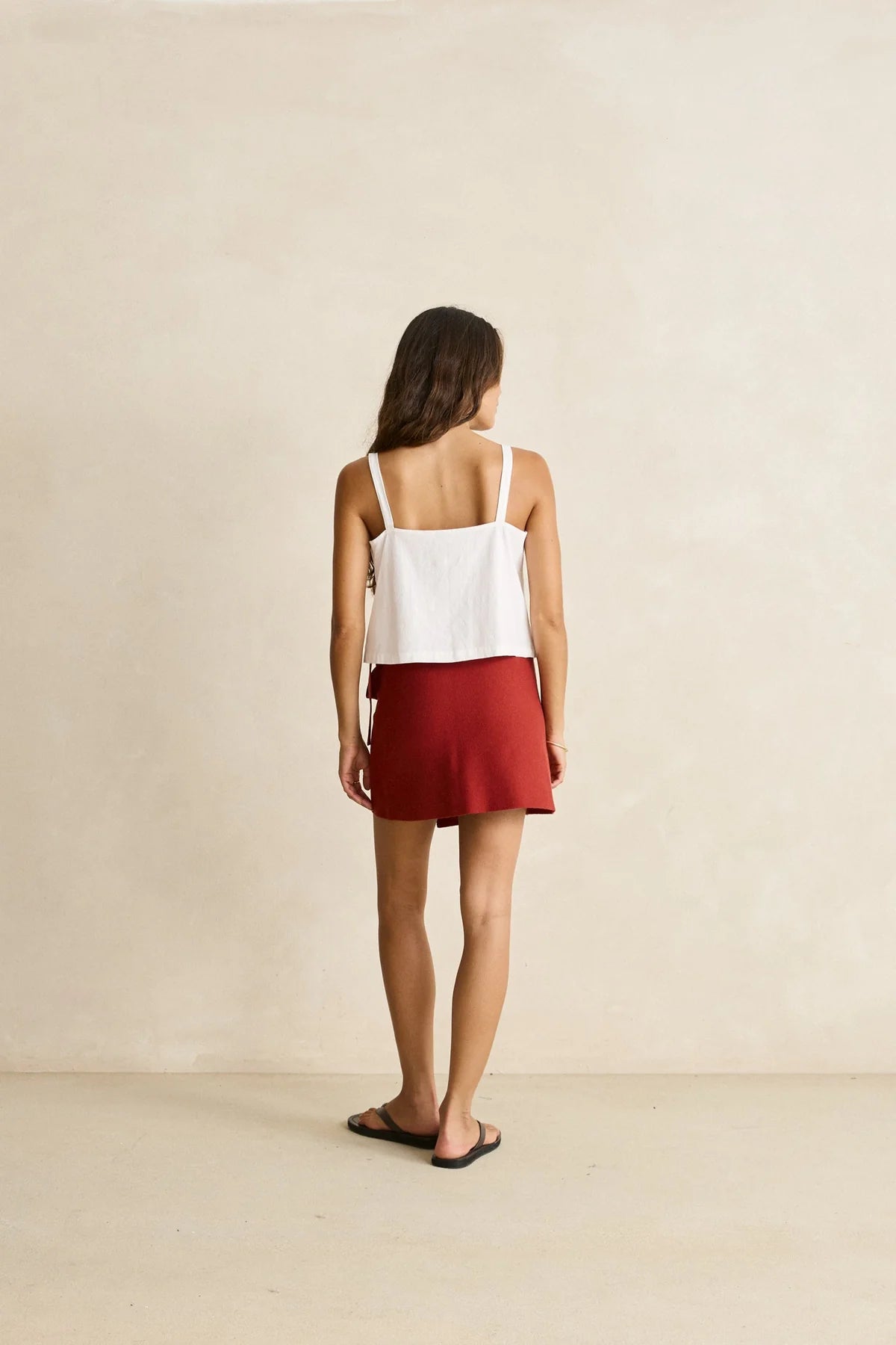 Rhythm Staple Tie Front Slip Top White