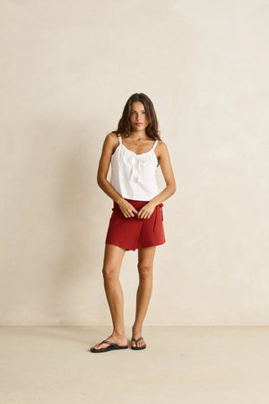 Rhythm Staple Tie Front Slip Top White