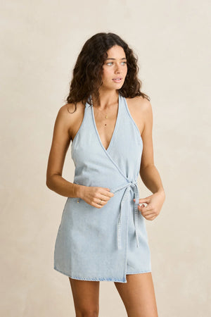 Rhythm Louise Wrap Mini Dress Light Blue