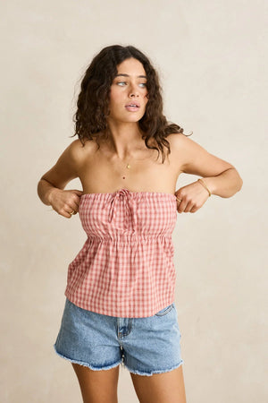 Rhythm Kirra Check Strapless Top Pink
