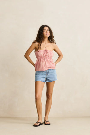 Rhythm Kirra Check Strapless Top Pink