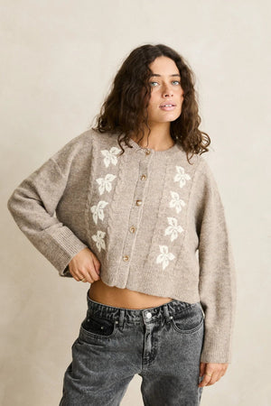 Rhythm Blanca Floral Crop Cardigan Natural