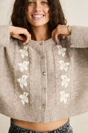 Rhythm Blanca Floral Crop Cardigan Natural