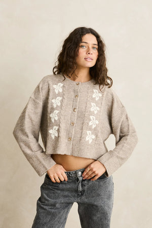 Rhythm Blanca Floral Crop Cardigan Natural