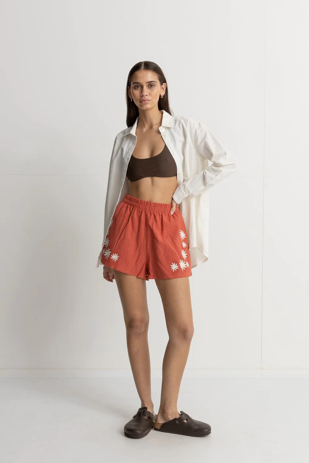 Rhythm Flora Embroidered Shorts Coral
