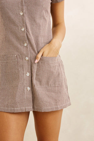 Rhythm London Check Button Front Mini Dress Chocolate