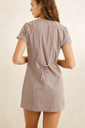 Rhythm London Check Button Front Mini Dress Chocolate