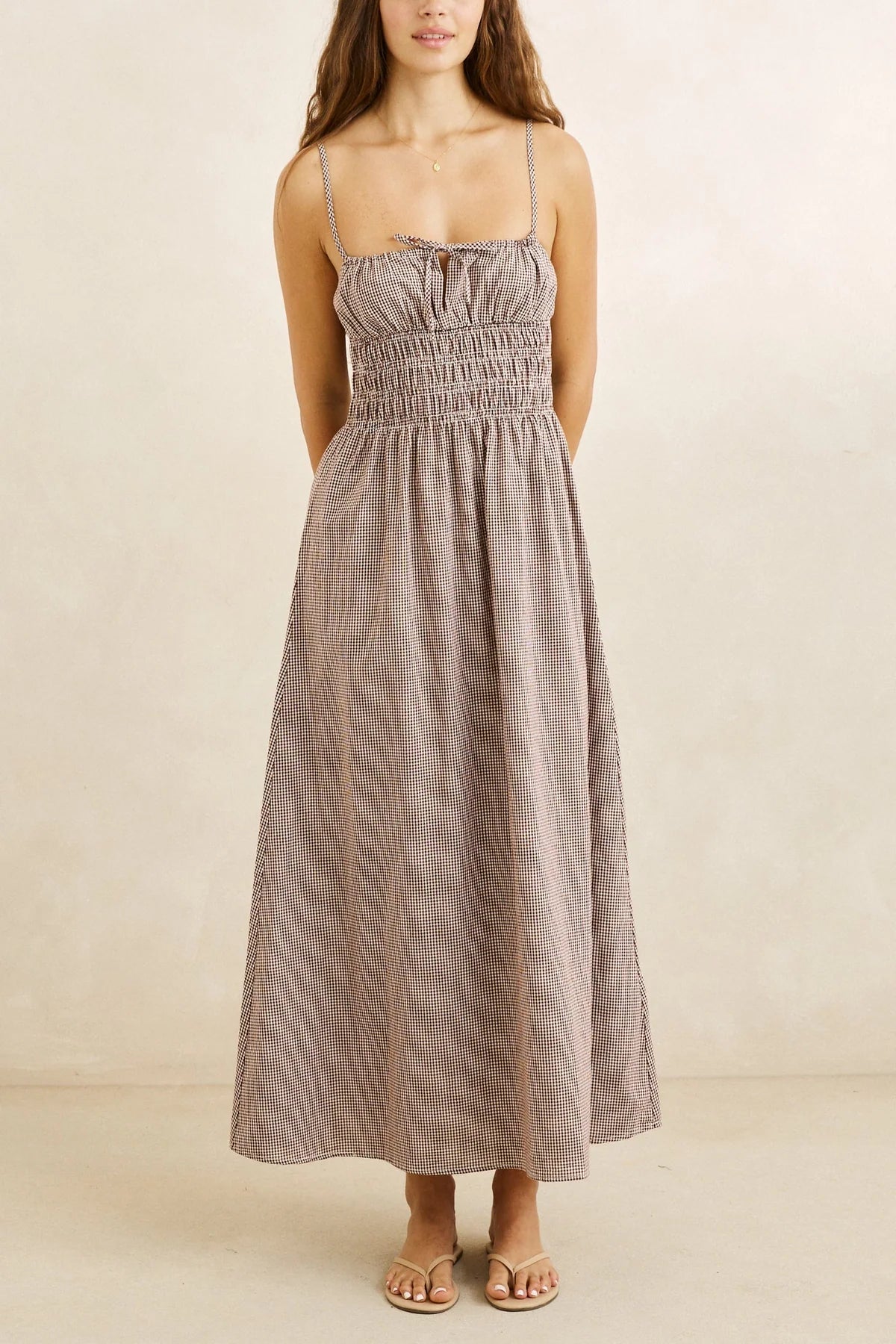 Rhtyhm London Check Midi Dress Chocolate