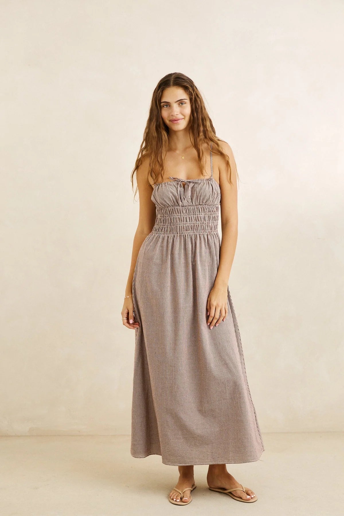 Rhtyhm London Check Midi Dress Chocolate