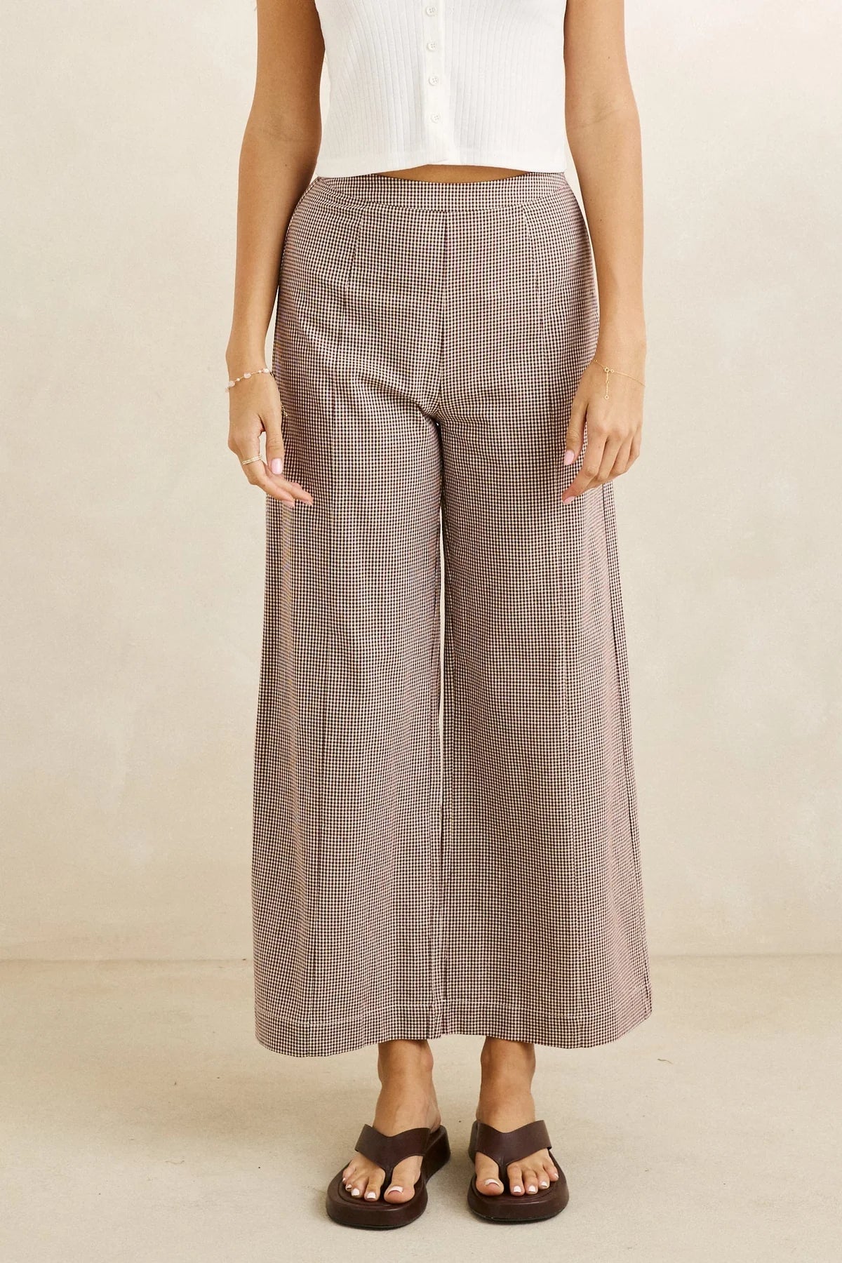 Rhythm London Check Wide Leg Pant Chocolate