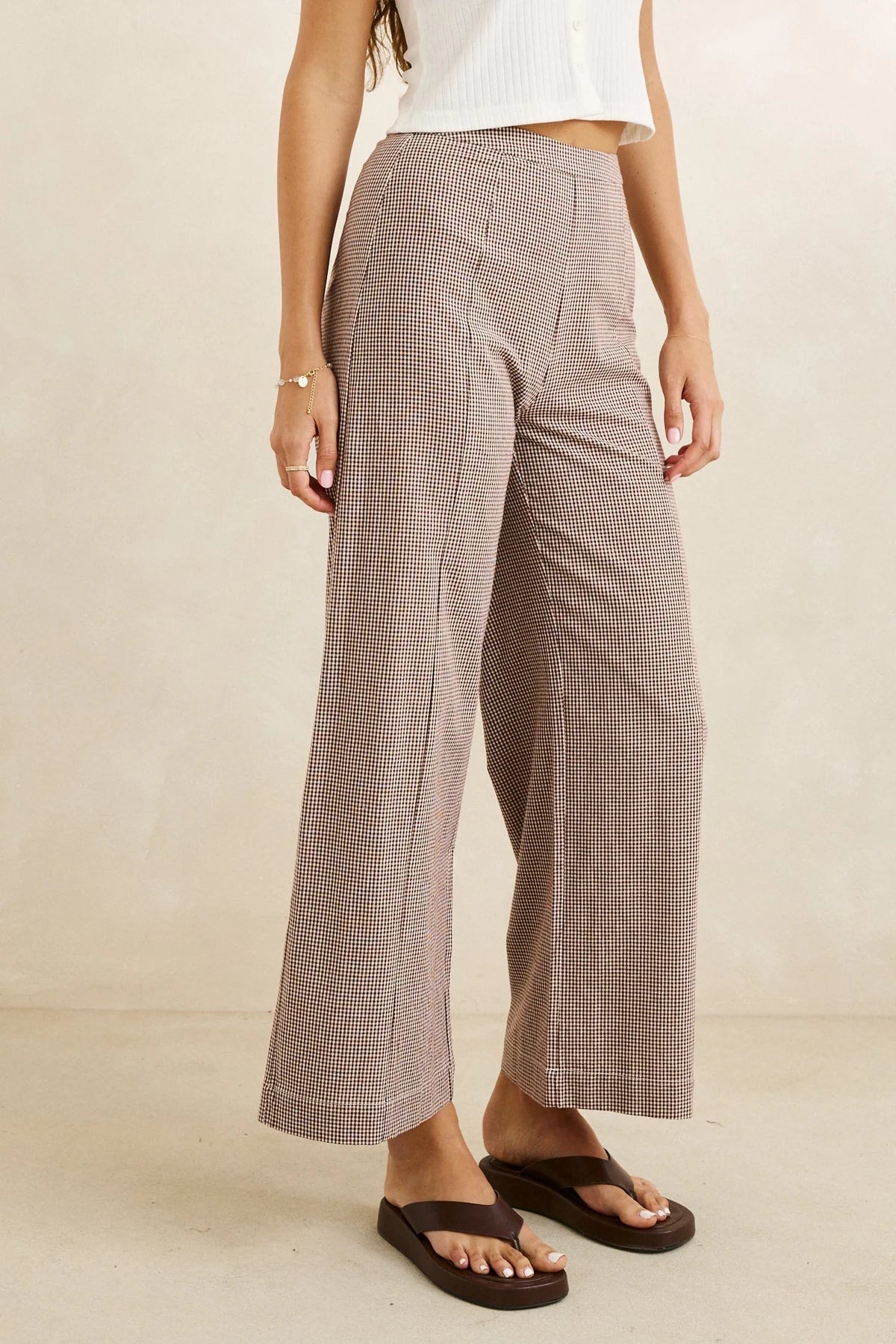 Rhythm London Check Wide Leg Pant Chocolate
