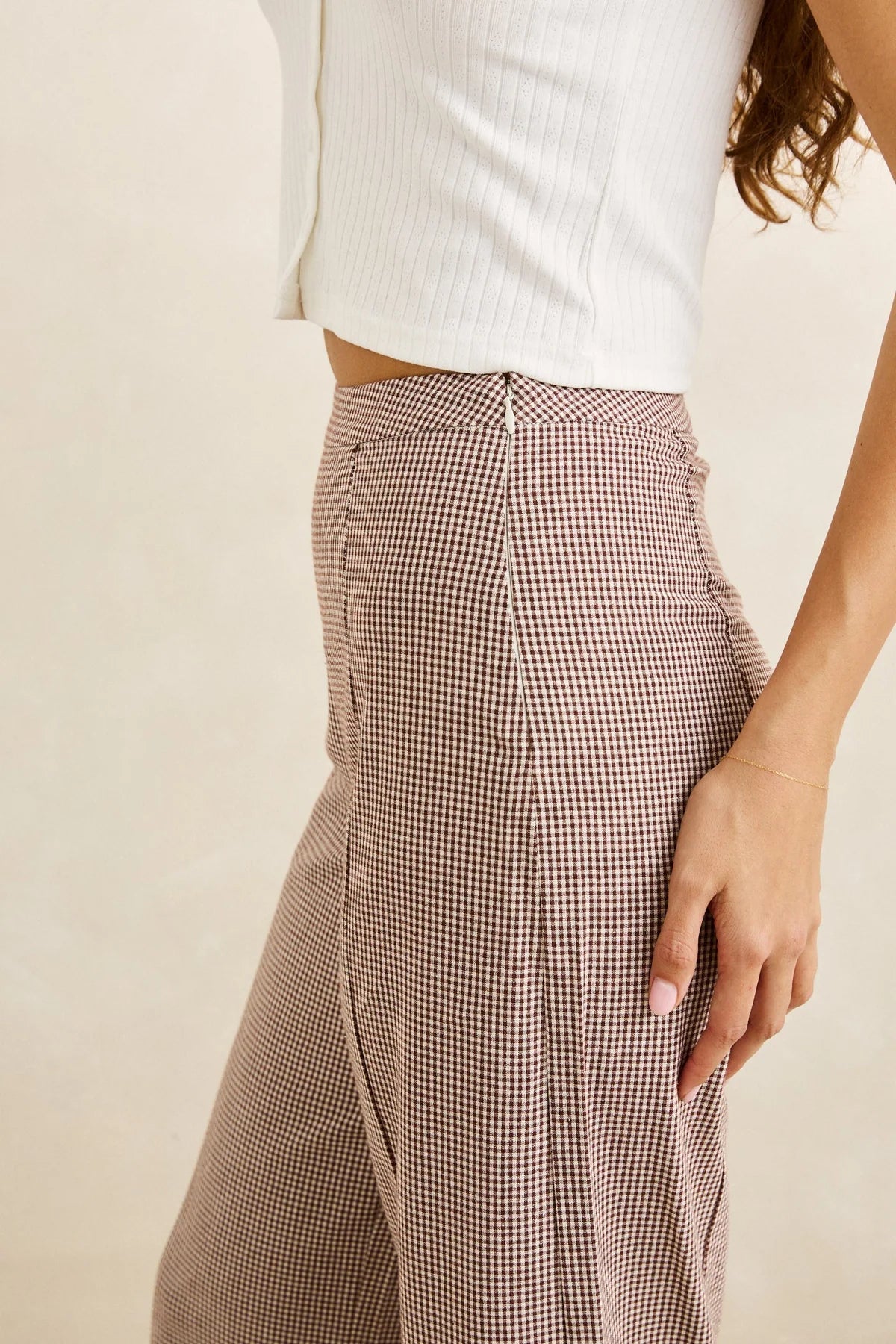 Rhythm London Check Wide Leg Pant Chocolate
