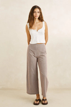 Rhythm London Check Wide Leg Pant Chocolate