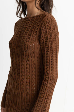 Rhythm Charlize Long Sleeve Knit Dress Chocolate