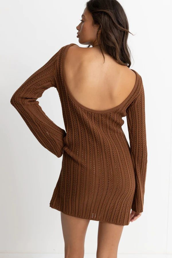 Rhythm Charlize Long Sleeve Knit Dress Chocolate