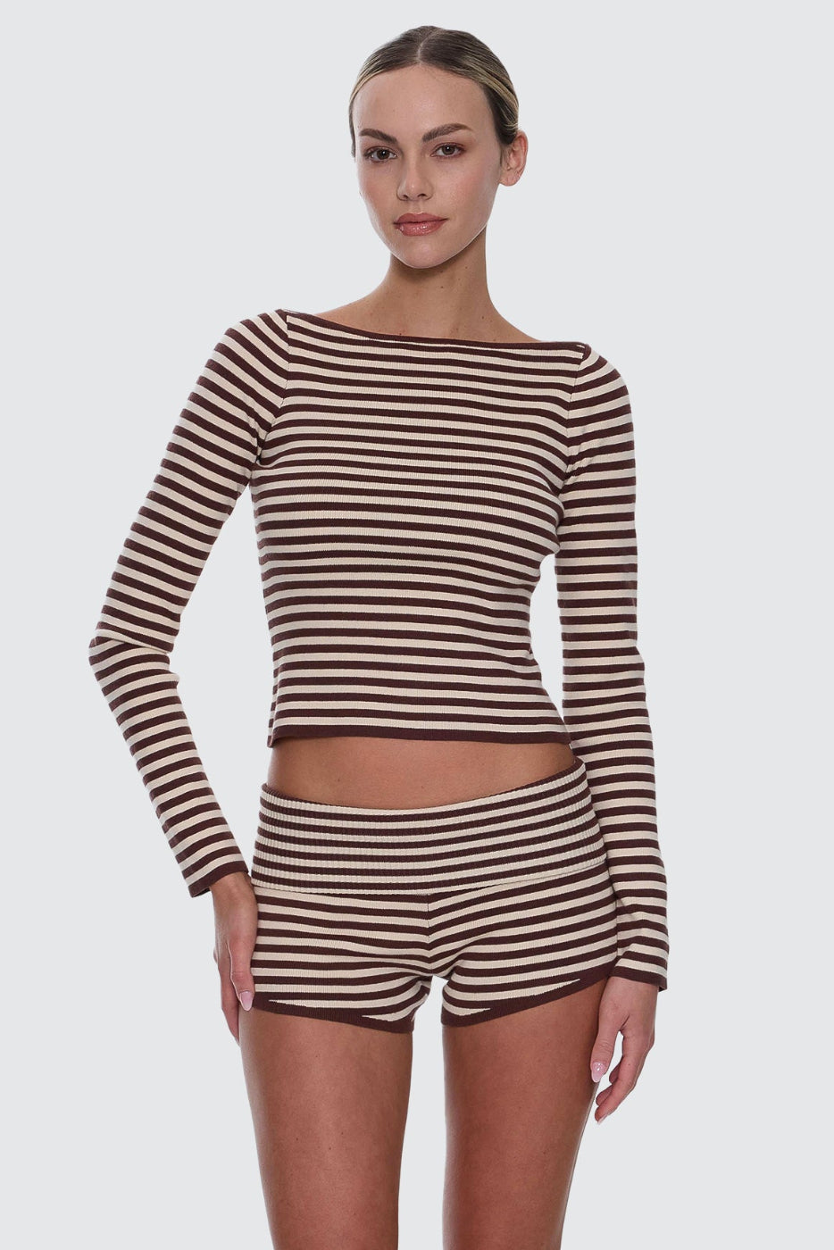 Thrills Mackenzie Knit Booty Short Butter Cream Stripe