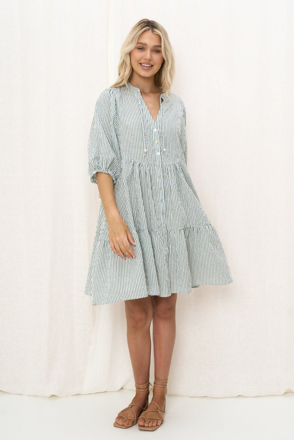 IRIS MAXI STRIPE BABYDOLL DRESS GREEN 