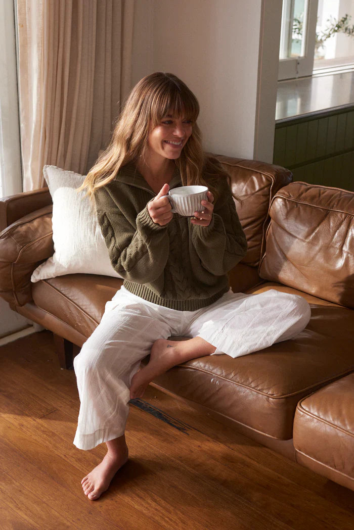 Rhythm Cabelled Vintage Zip Knit Olive