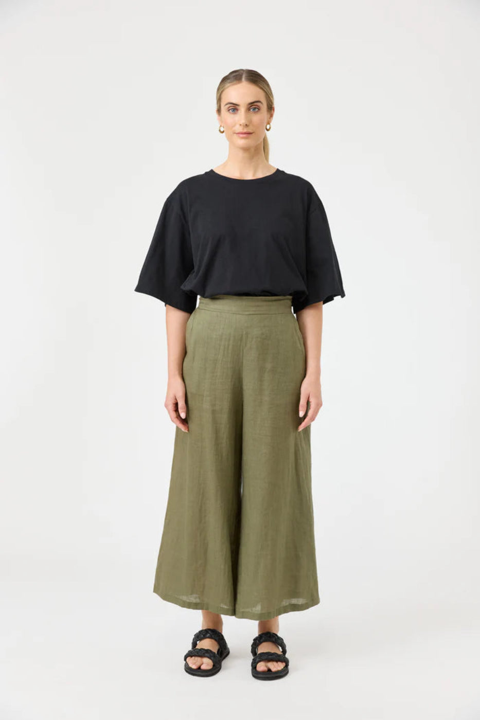 Eb & Ive Studio Crop Linen  Pant Khaki