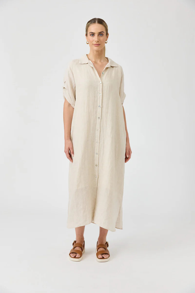 Eb & Ive Studio Shirt Linen Dress Tusk