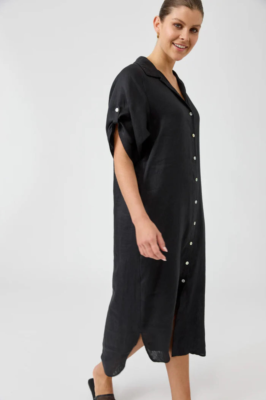 Eb & Ive Studio Shirt Linen Dress Ebony