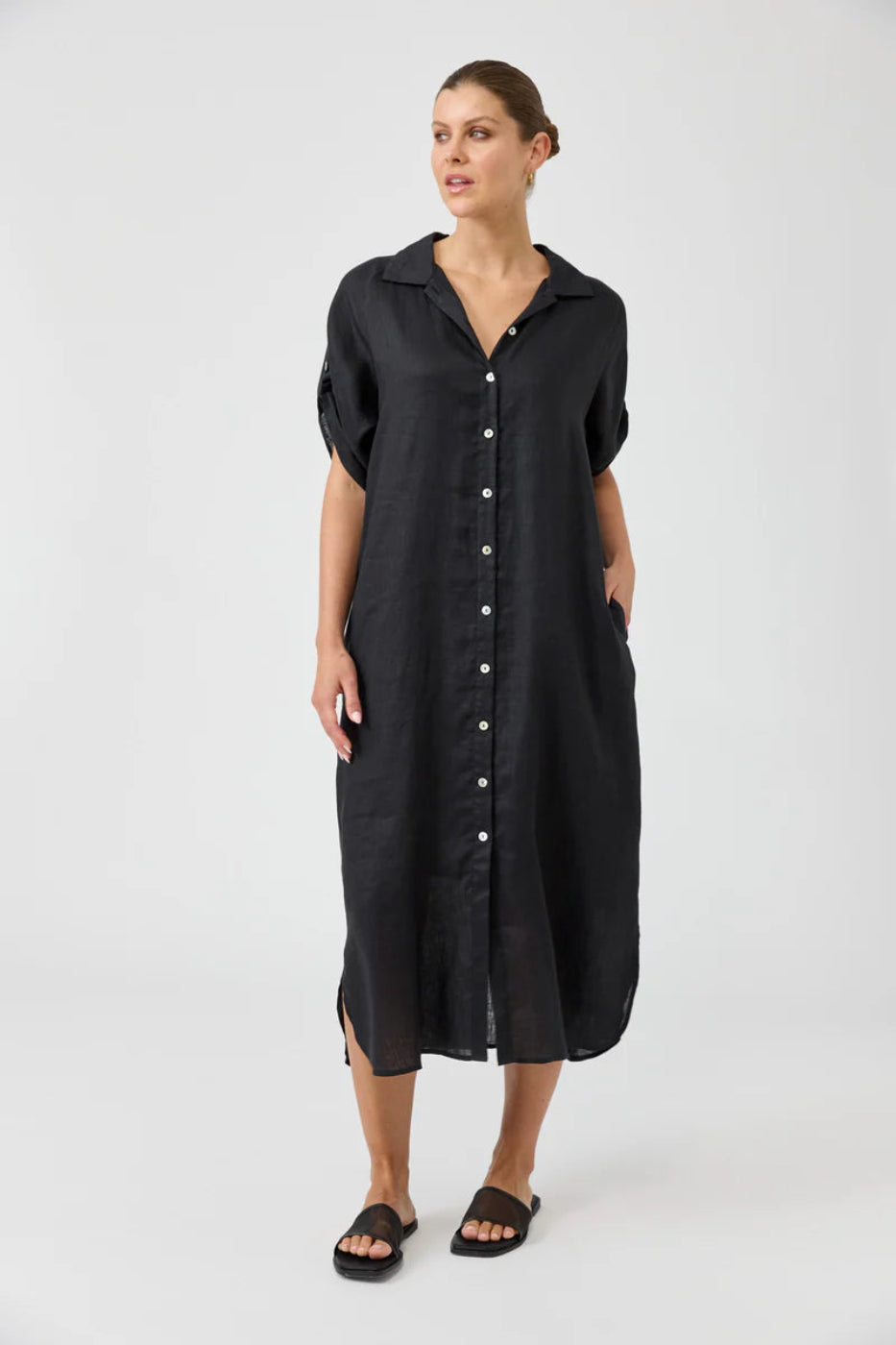 Eb & Ive Studio Shirt Linen Dress Ebony