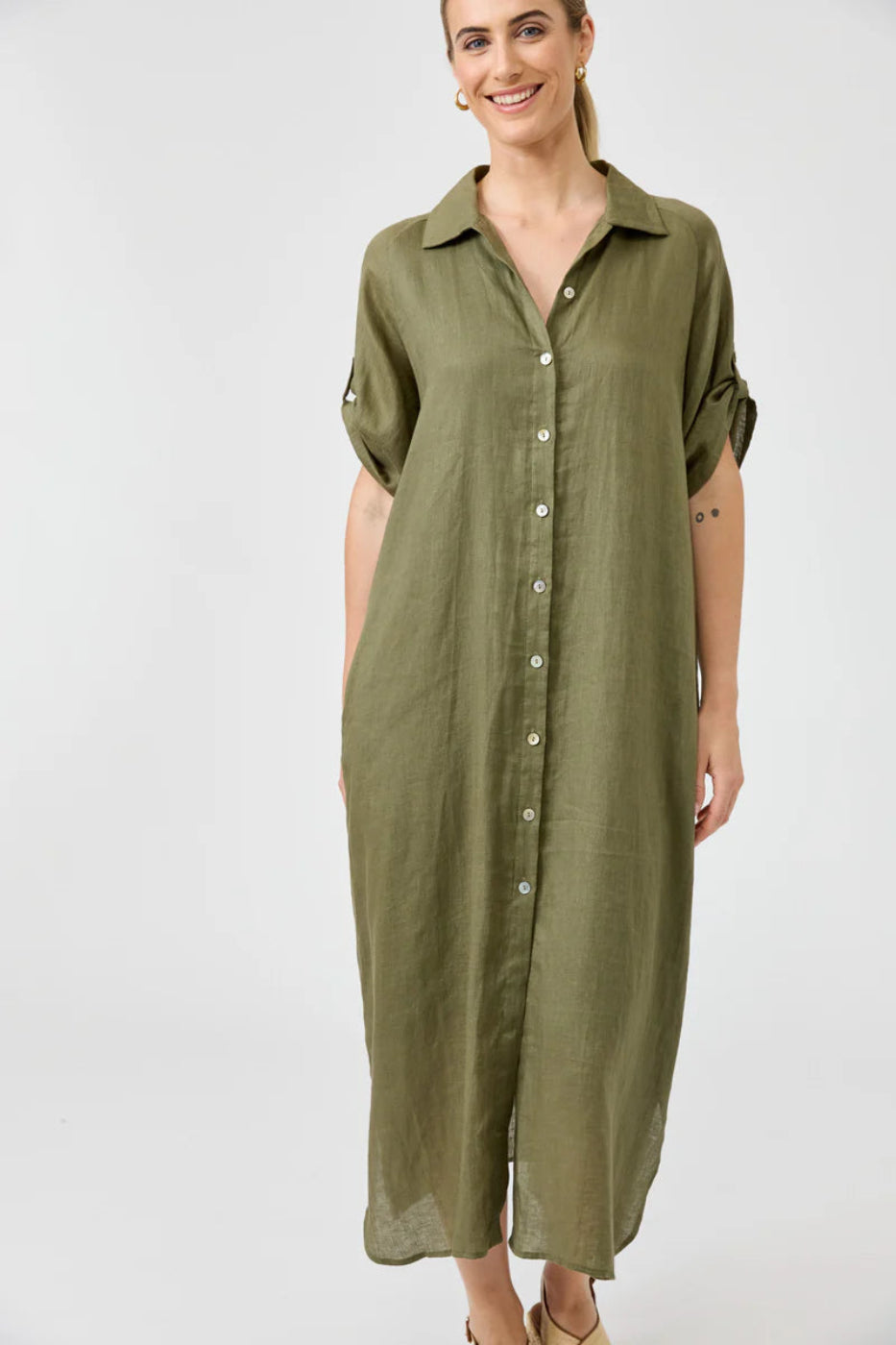 Eb & Ive Studio Shirt Dress Khaki