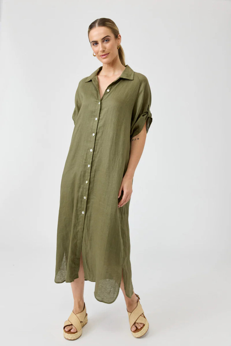 Eb & Ive Studio Shirt Dress Khaki