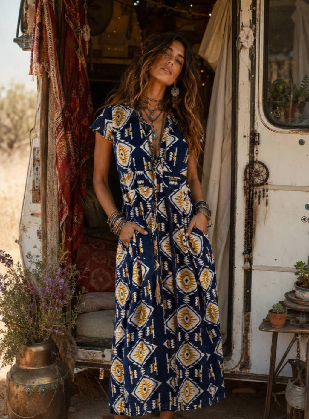 100% cotton wrap dress in navy
