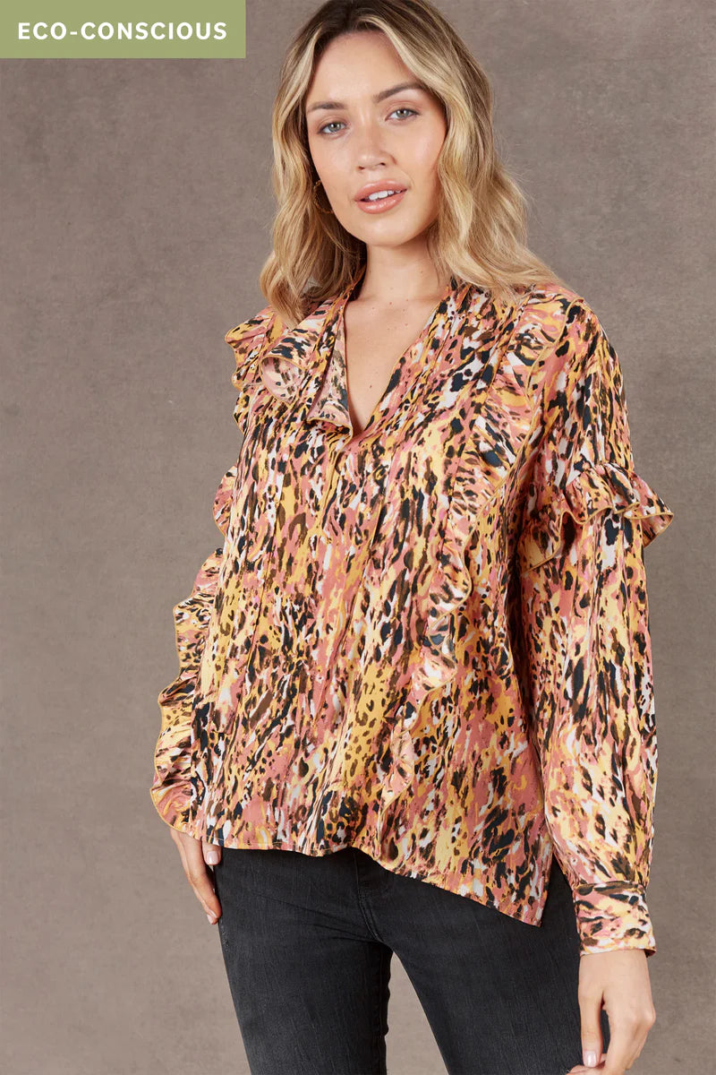 Eb & Ive Mayan Frill Blouse Ochre