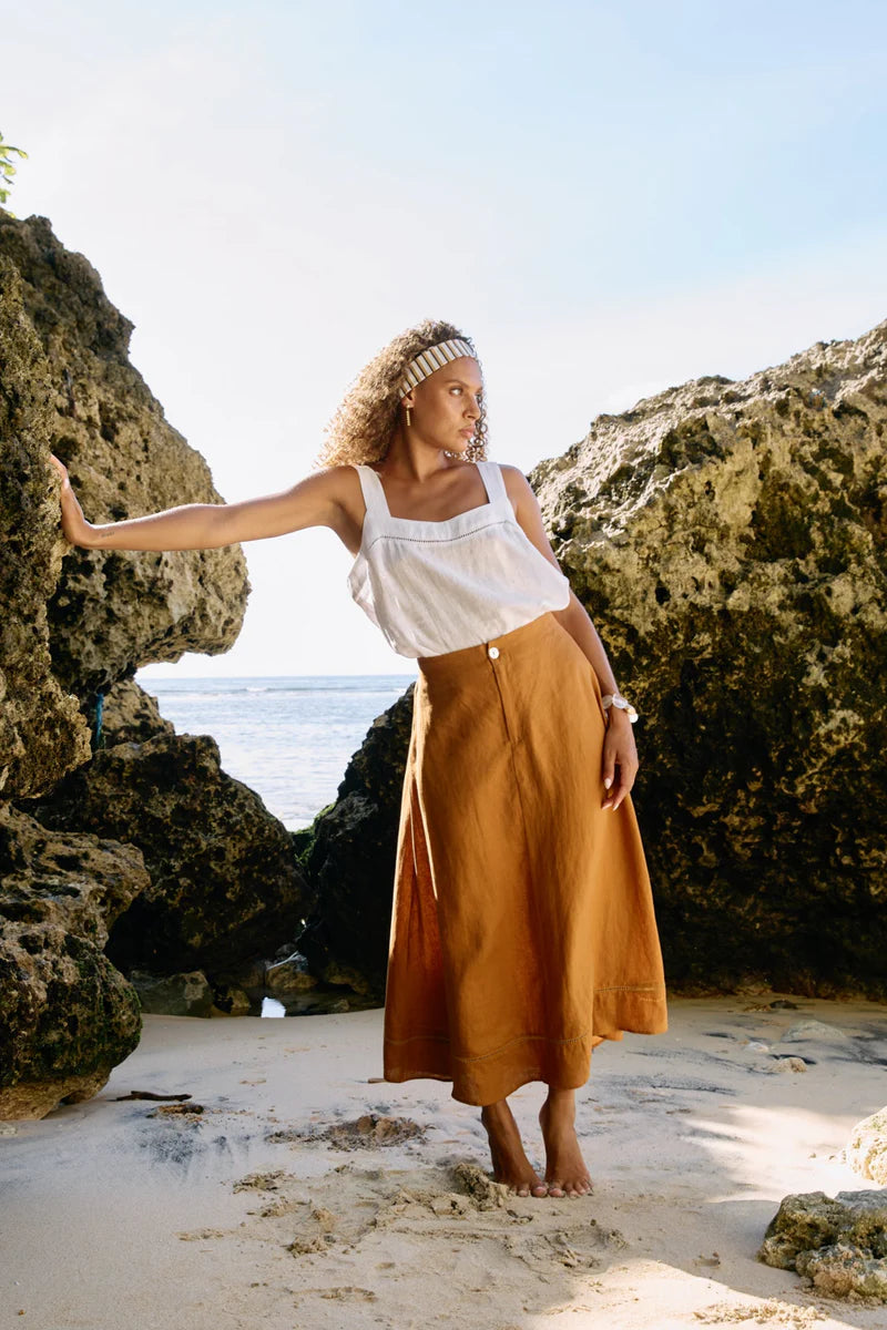 Eb & Ive Miramar Maxi Skirt Caramel
