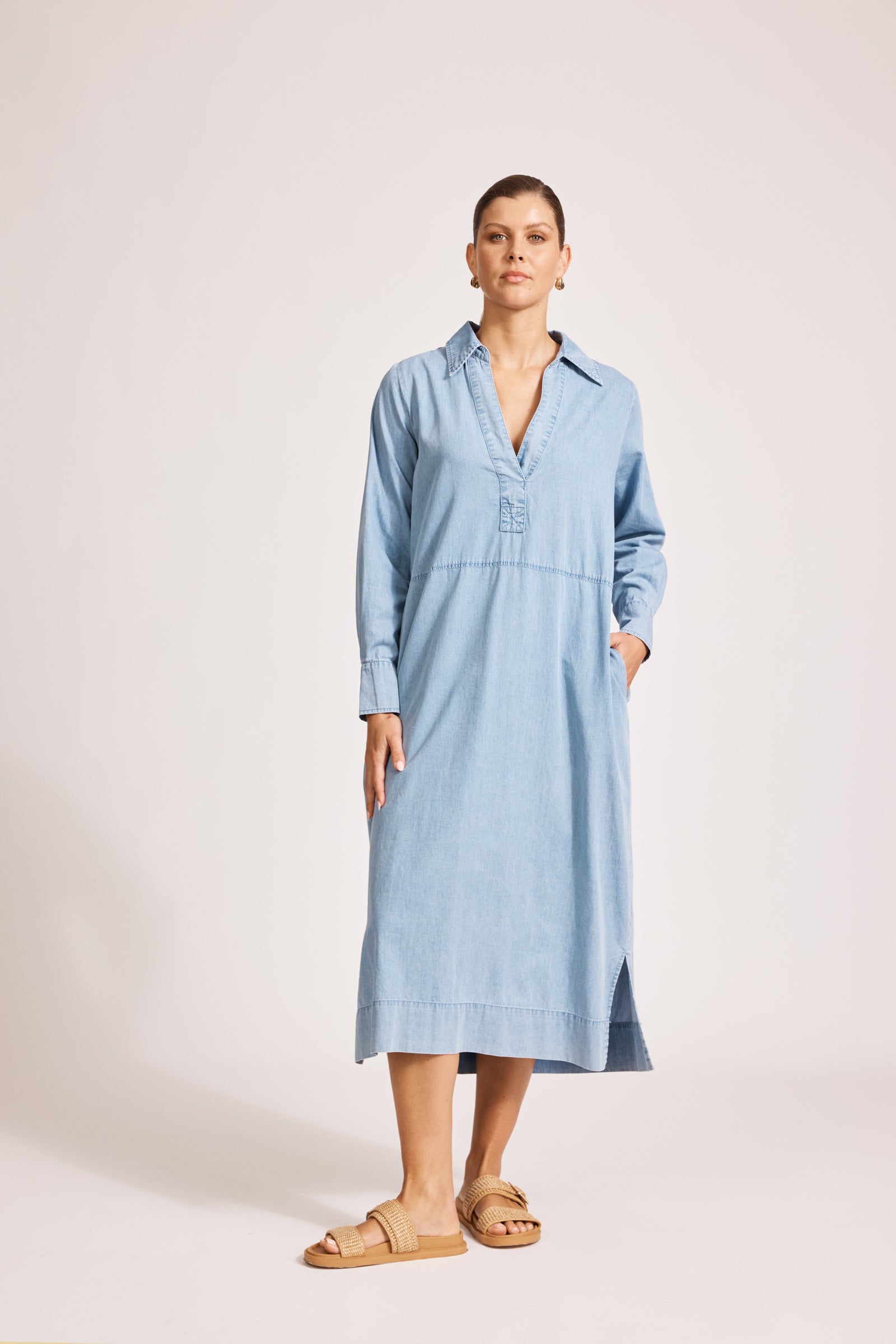 Eb & Ive Melenia Denim Collared Dress Denim
