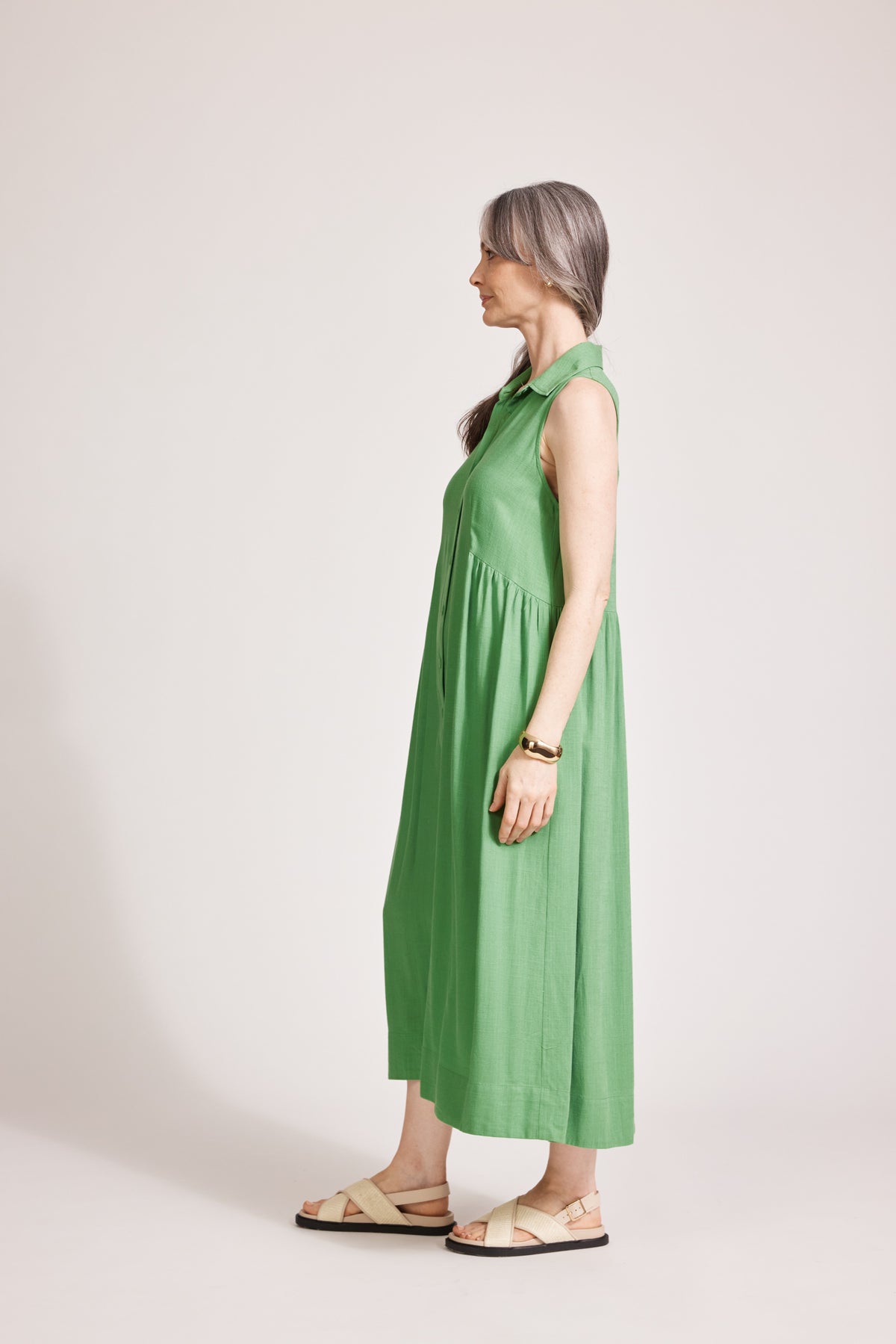 Eb & Ive Alesia Sleeveless Shirt Dress Jade