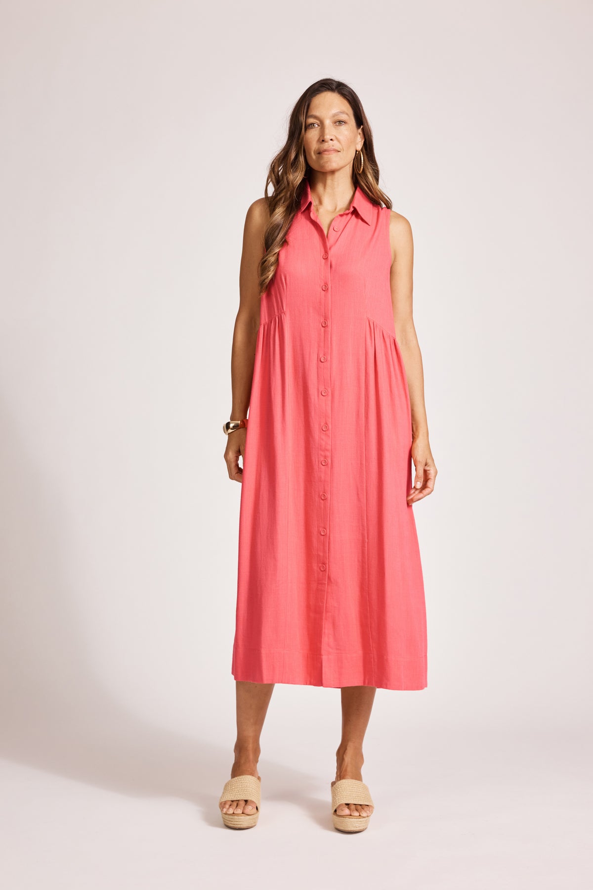 Eb & Ive Alesia Sleeveless Shirt Dress Melon