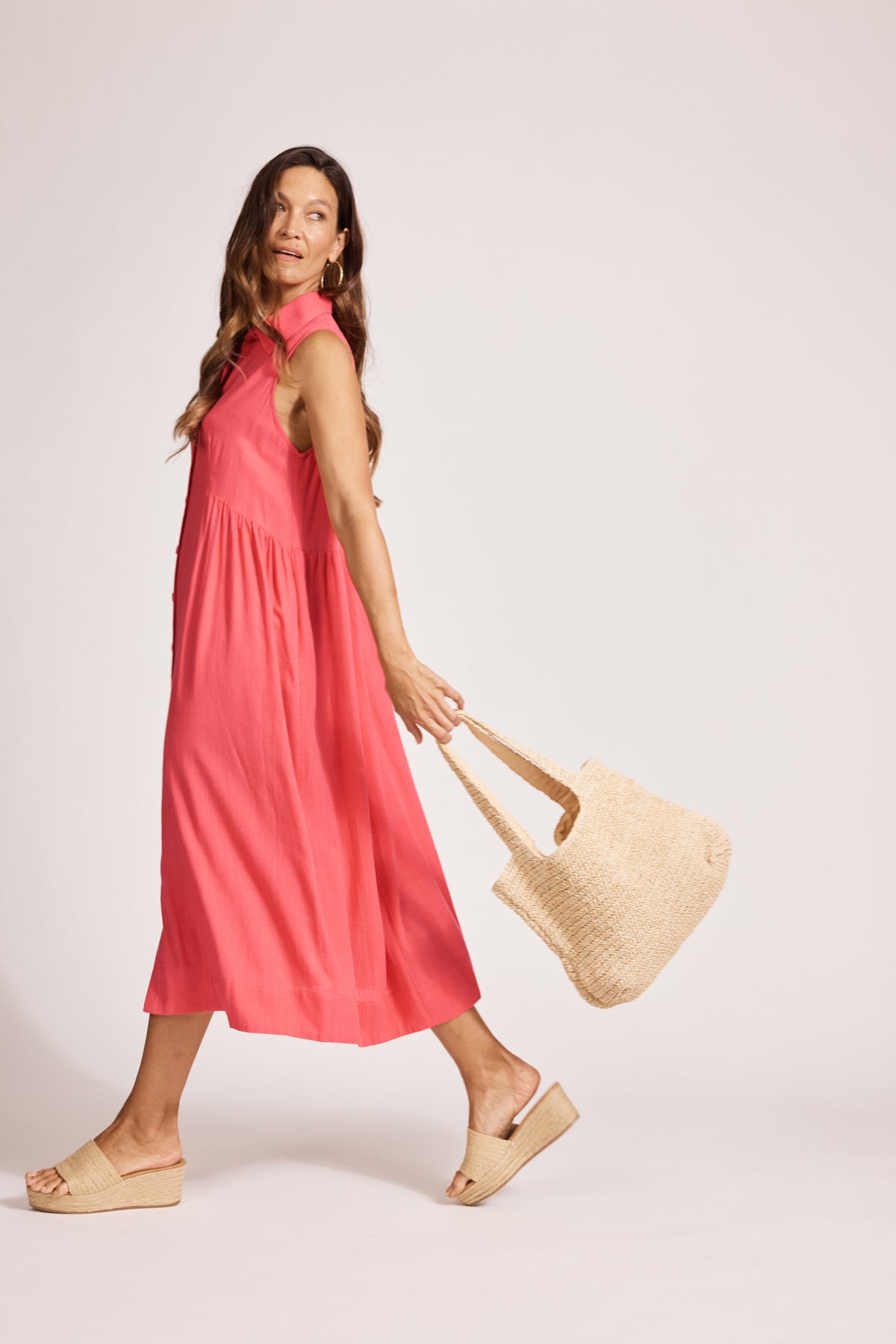 Eb & Ive Alesia Sleeveless Shirt Dress Melon