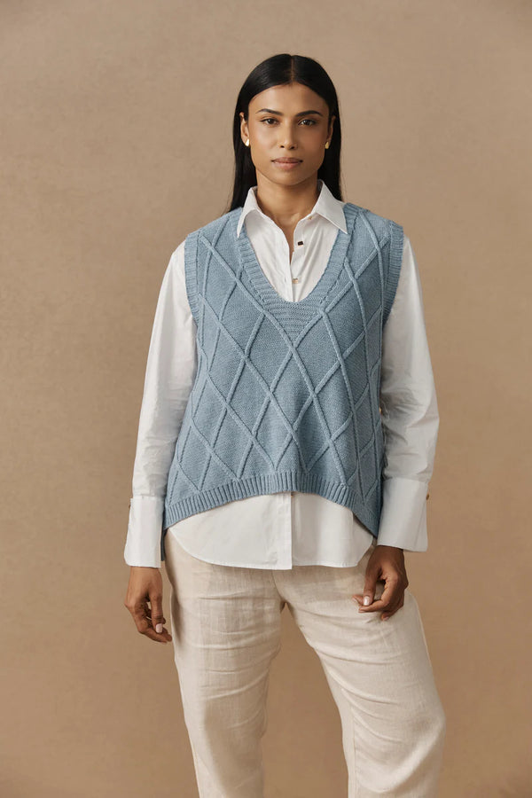 Eb & Ive Liora Knit Vest Lake - Goddess Noosa