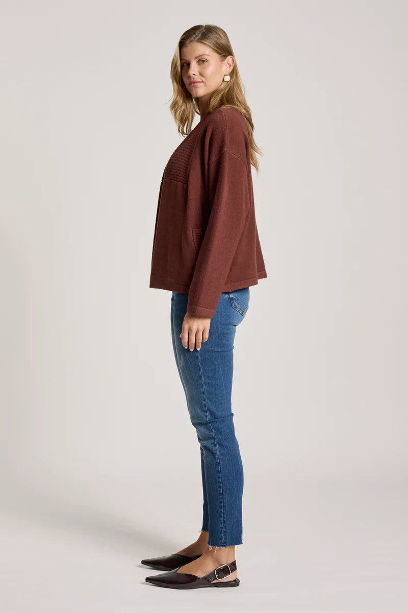 Eb & Ive Samira Crop Cardigan Mahogany