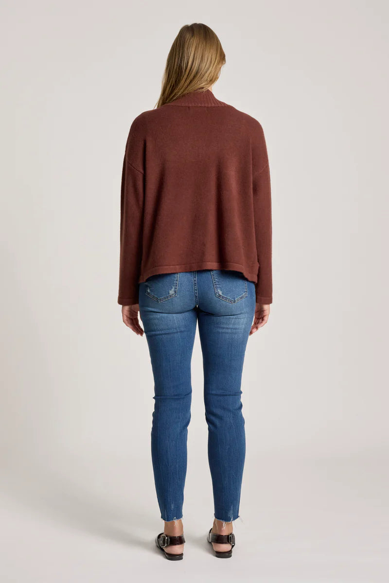 Eb & Ive Samira Crop Cardigan Mahogany