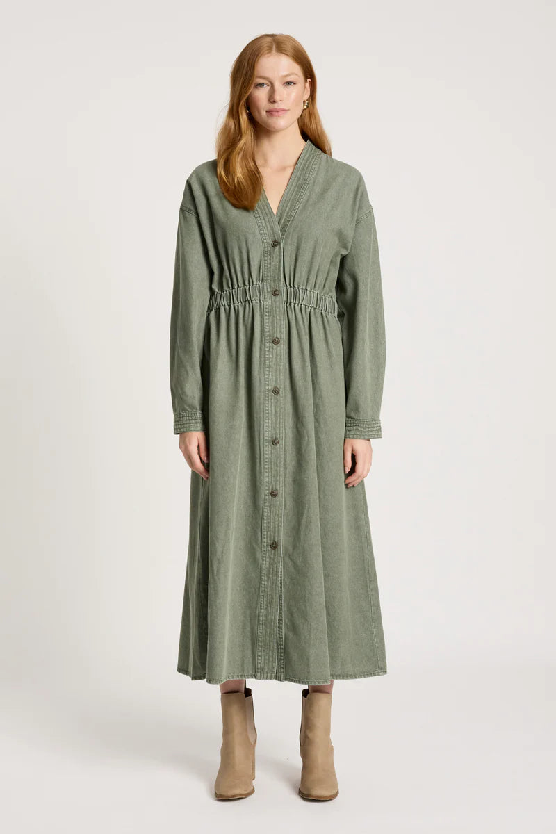 Eb & Ive Bodhi Denim Dress Olive