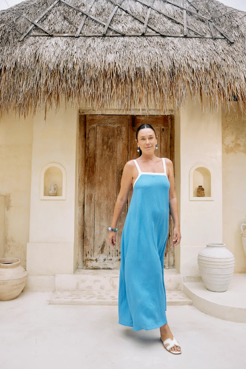 Eb & Ive Maris Splice Tank Maxi Dress Marine / White