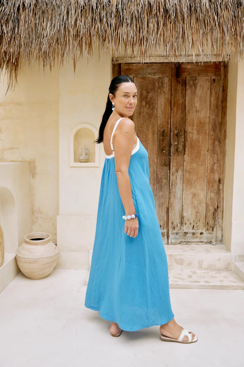 Eb & Ive Maris Splice Tank Maxi Dress Marine / White