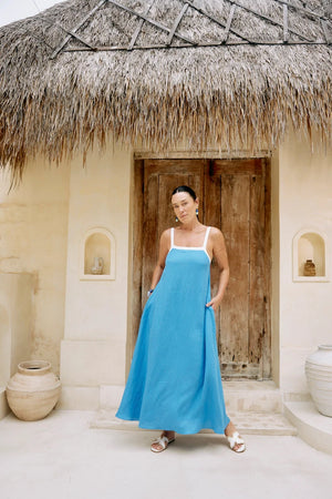Eb & Ive Maris Splice Tank Maxi Dress Marine / White
