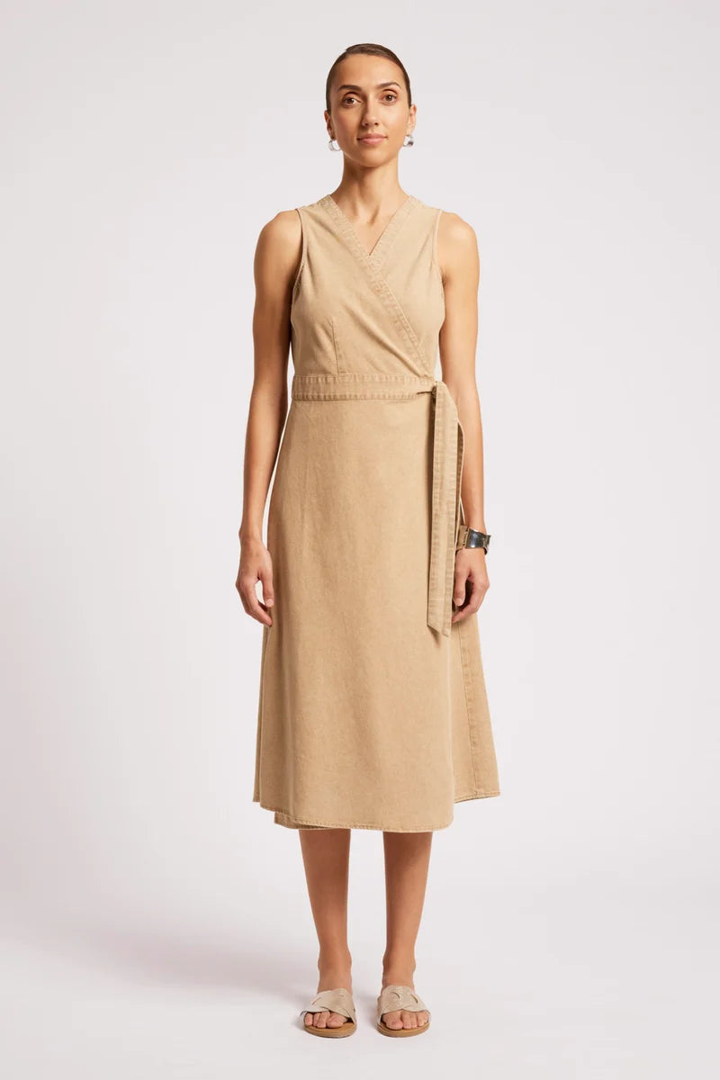 Eb & Ive Dusk Denim Wrap Dress Dune